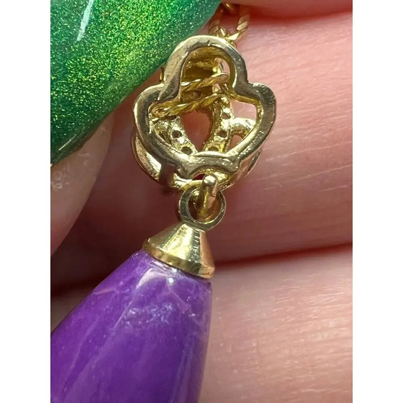 Phosphosiderite and CZ pendant with gold over sterling silver chain - Picture 10 of 11